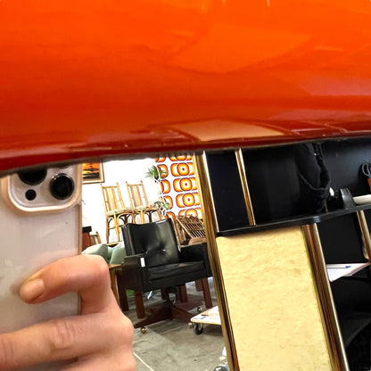 Retro Orange Rectangle Large Plastic Bulbous Mirror