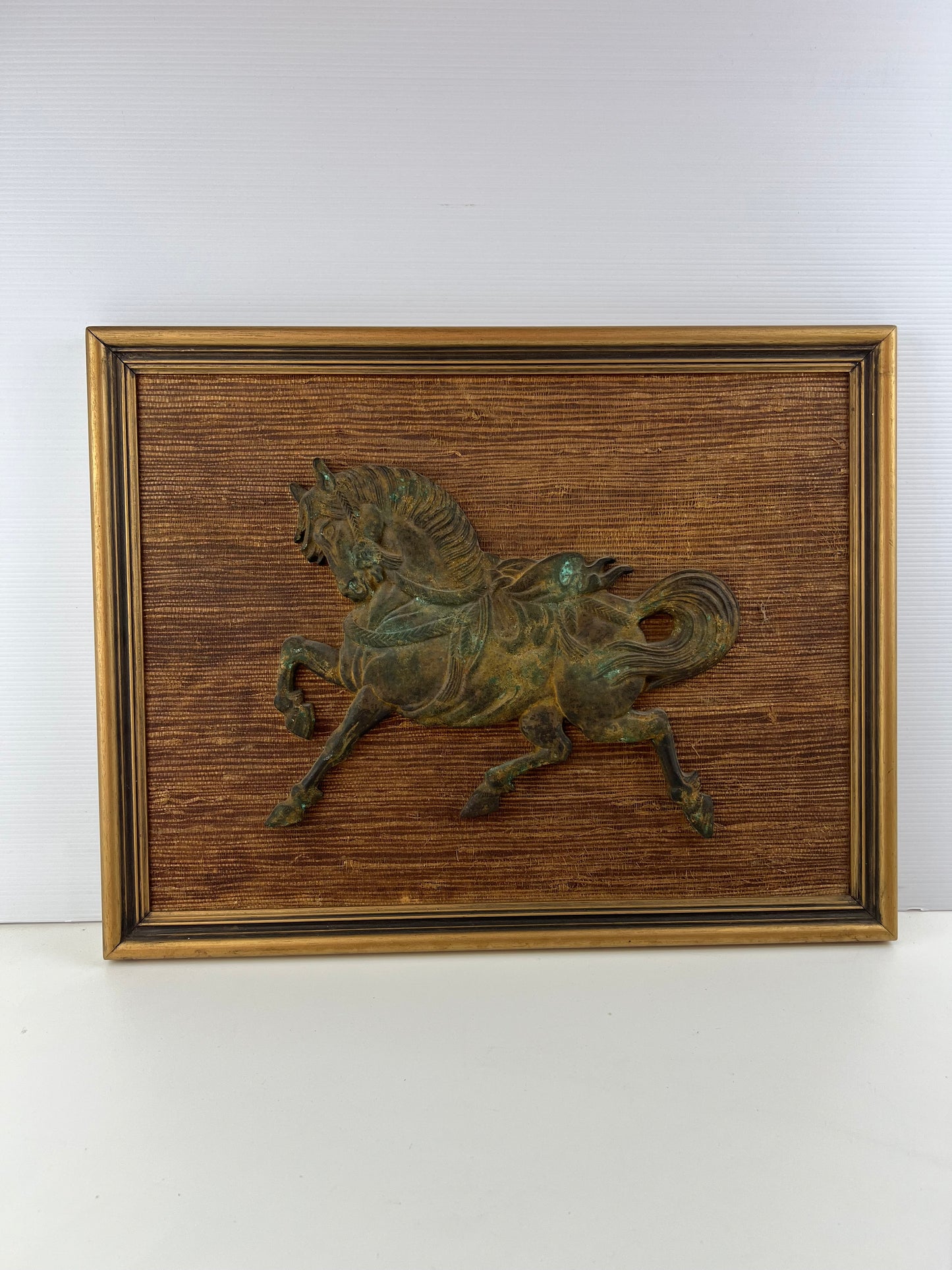 Brass Horse Wall Art on Woven Backing