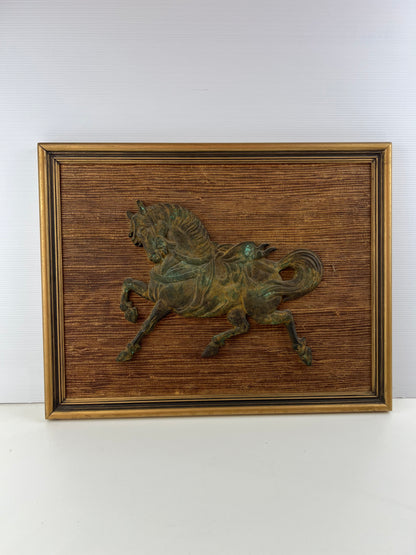 Brass Horse Wall Art on Woven Backing
