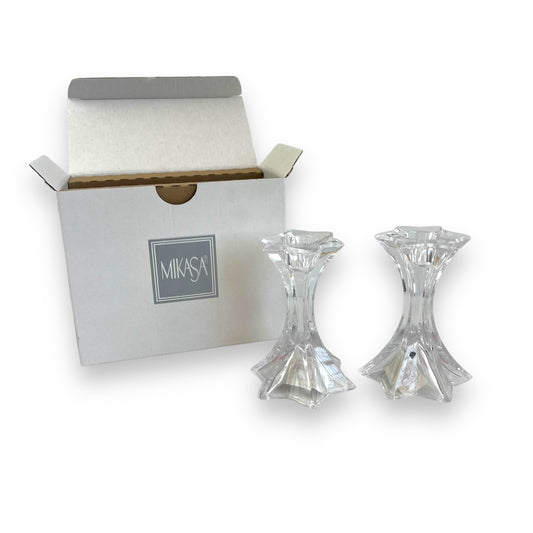 Mikasa Fire Star Crystal Candlestick Holders – Small Design (Set of 2)
