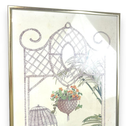 Butterfly Wicker Garden Prints x2 in brass frame