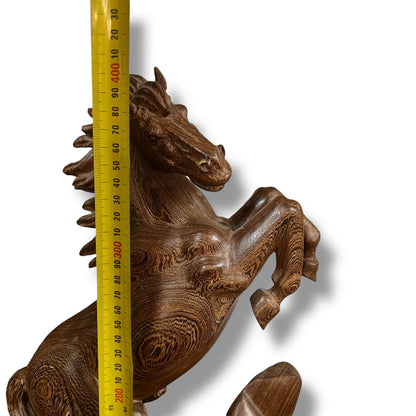 Large Hand-Carved Wooden Rearing Horse Sculpture