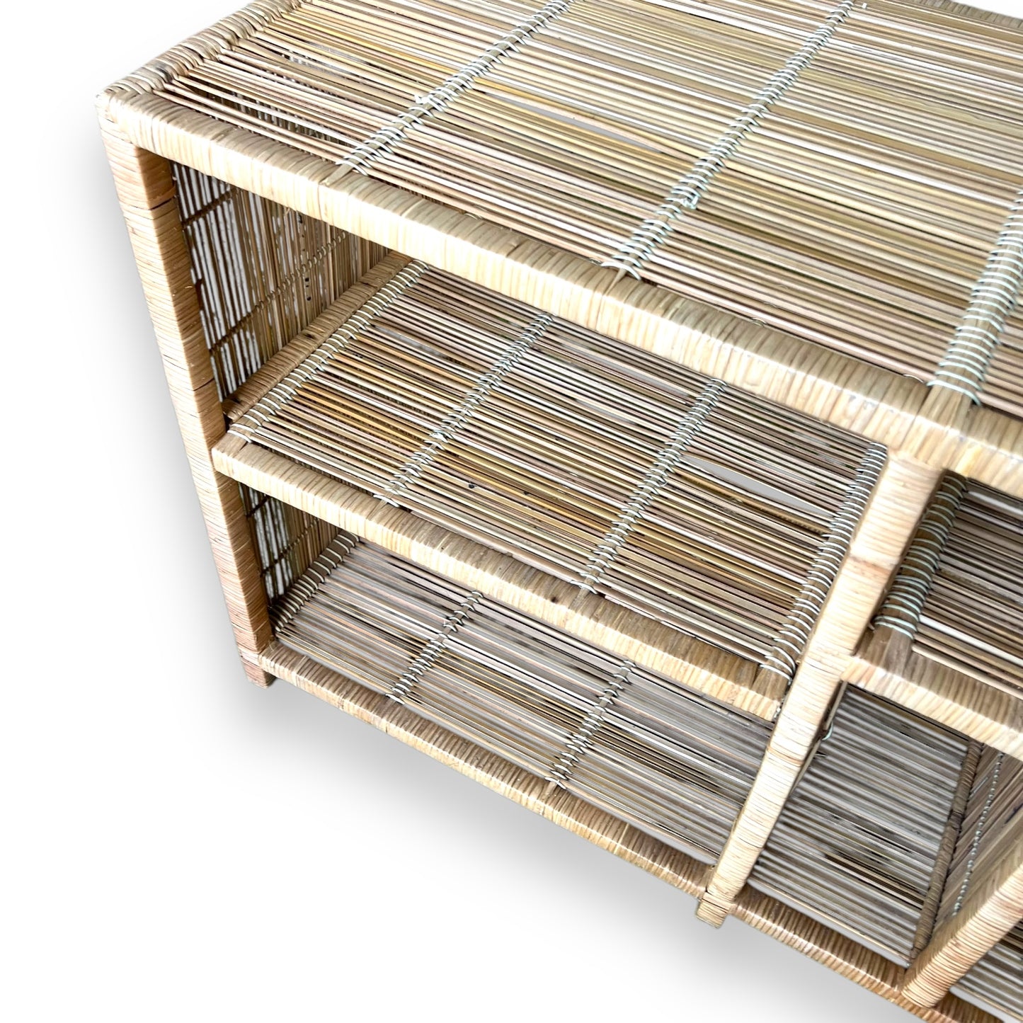 Cane Wicker Console Media Unit / Storage Shelving