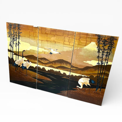 Crane Triptych – Set of 3 Unframed Canvas Paintings, Signed B. Joseph