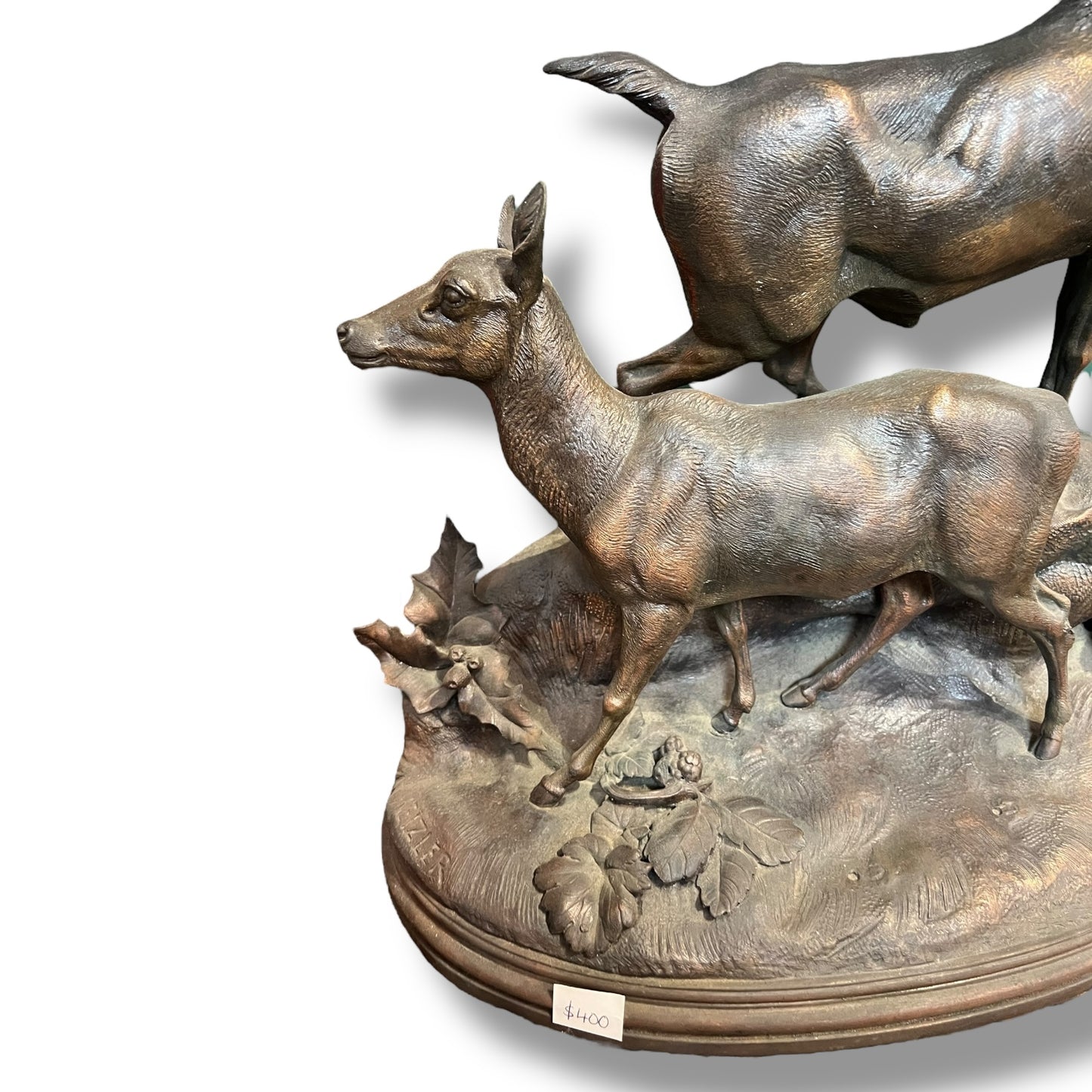 Large Bronze Deer Sculpture — Signed Keizler