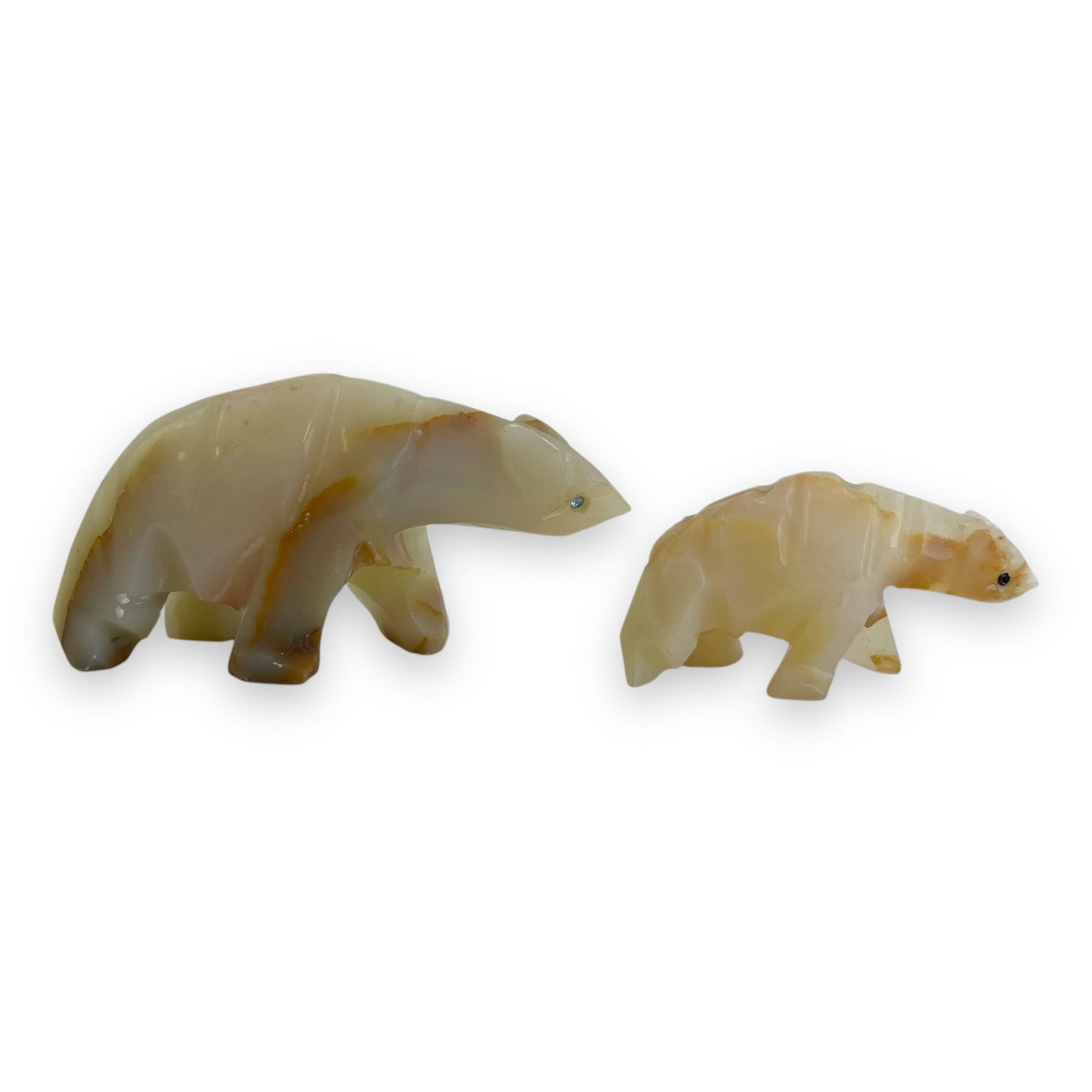 Onyx stone mother bear and cub handcarved statue set