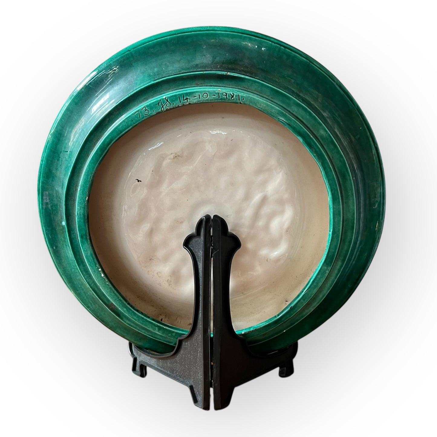 Green Glazed Ceramic Ashtray — Large Retro Decorative Plate