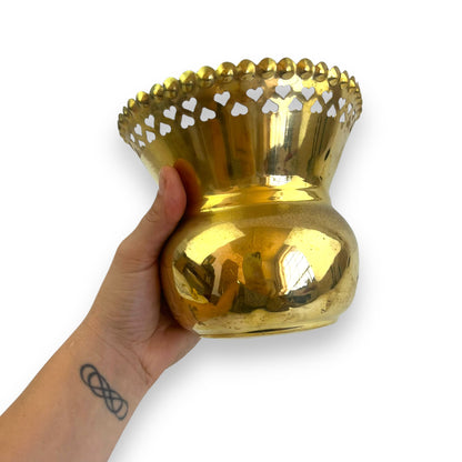 Brass Plant Pot with Heart Cutout Design