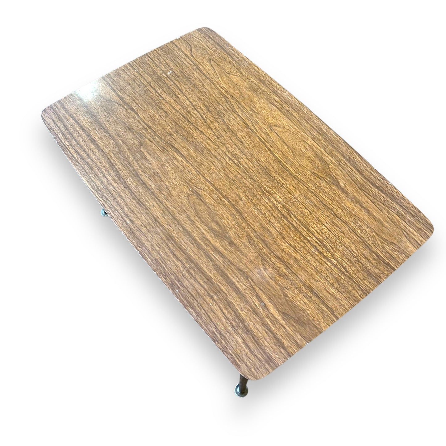 Brown Laminate Side Table – Small Retro Coffee Table with Tapered Legs