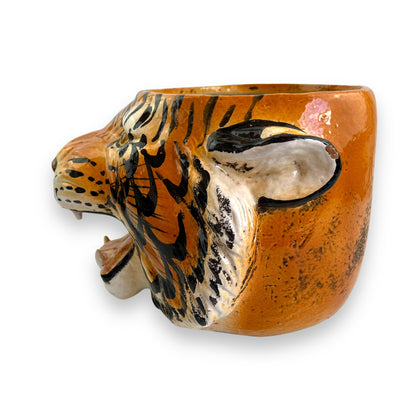 Large Italian Tiger Head Ceramic Planter