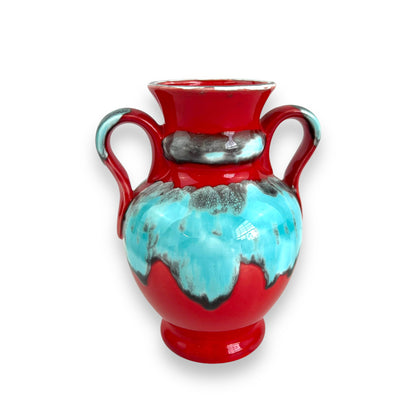 Red & Blue Twin Handle Ceramic Vase