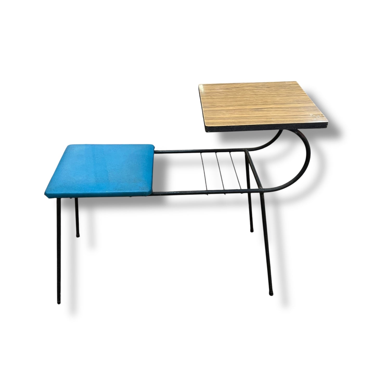 Telephone Table with Blue Vinyl Seat & Laminate Top