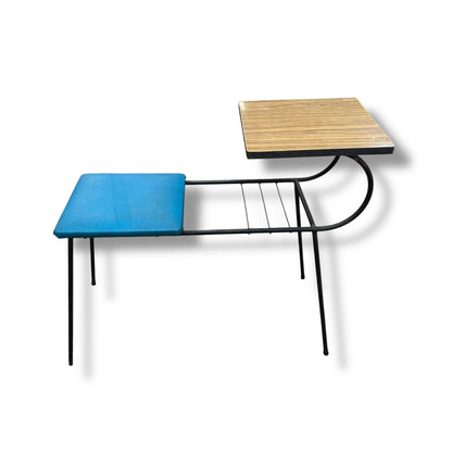 Telephone Table with Blue Vinyl Seat & Laminate Top