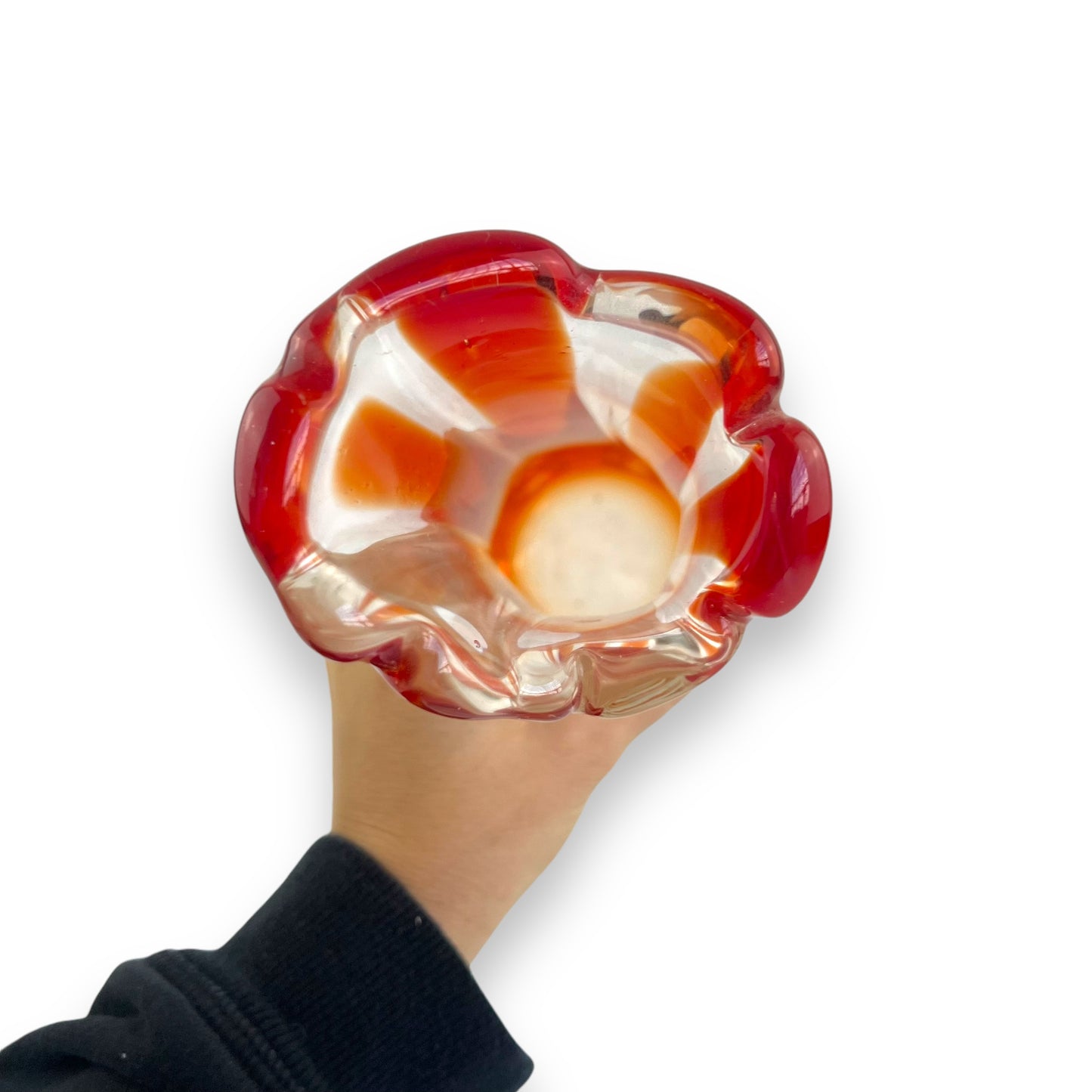 Red Candy Stripe Art Glass Stem Vase