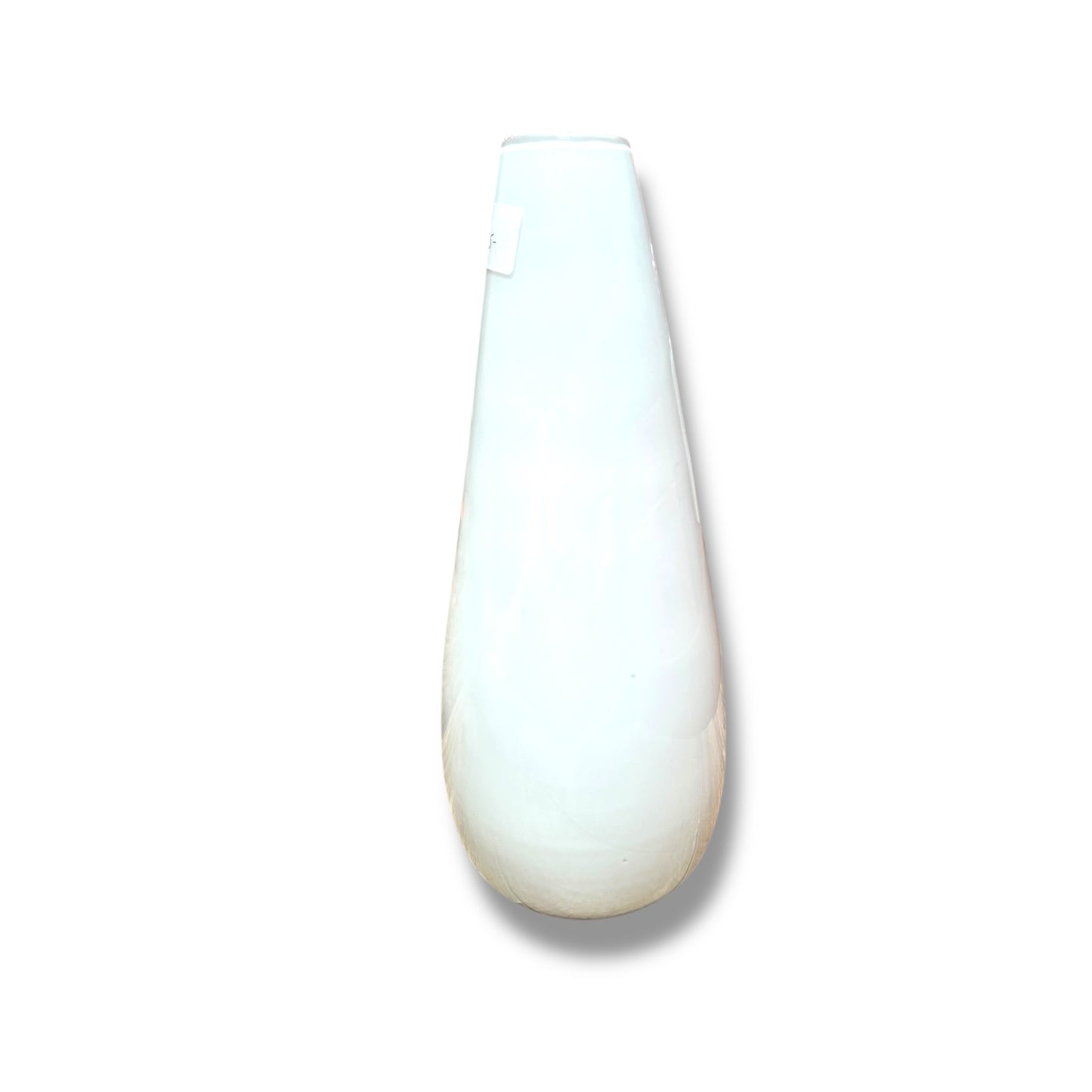 Italian art glass vase in glossy opaque white with a striking reddish-orange spiral accent
