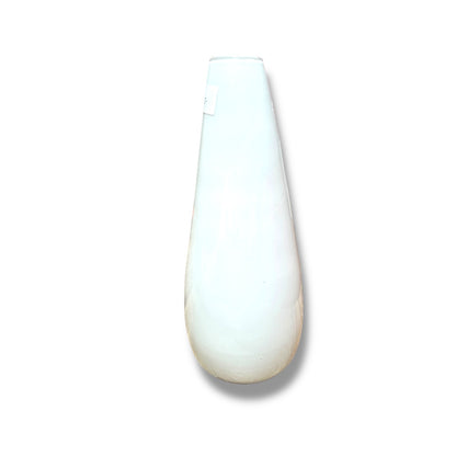 Italian art glass vase in glossy opaque white with a striking reddish-orange spiral accent