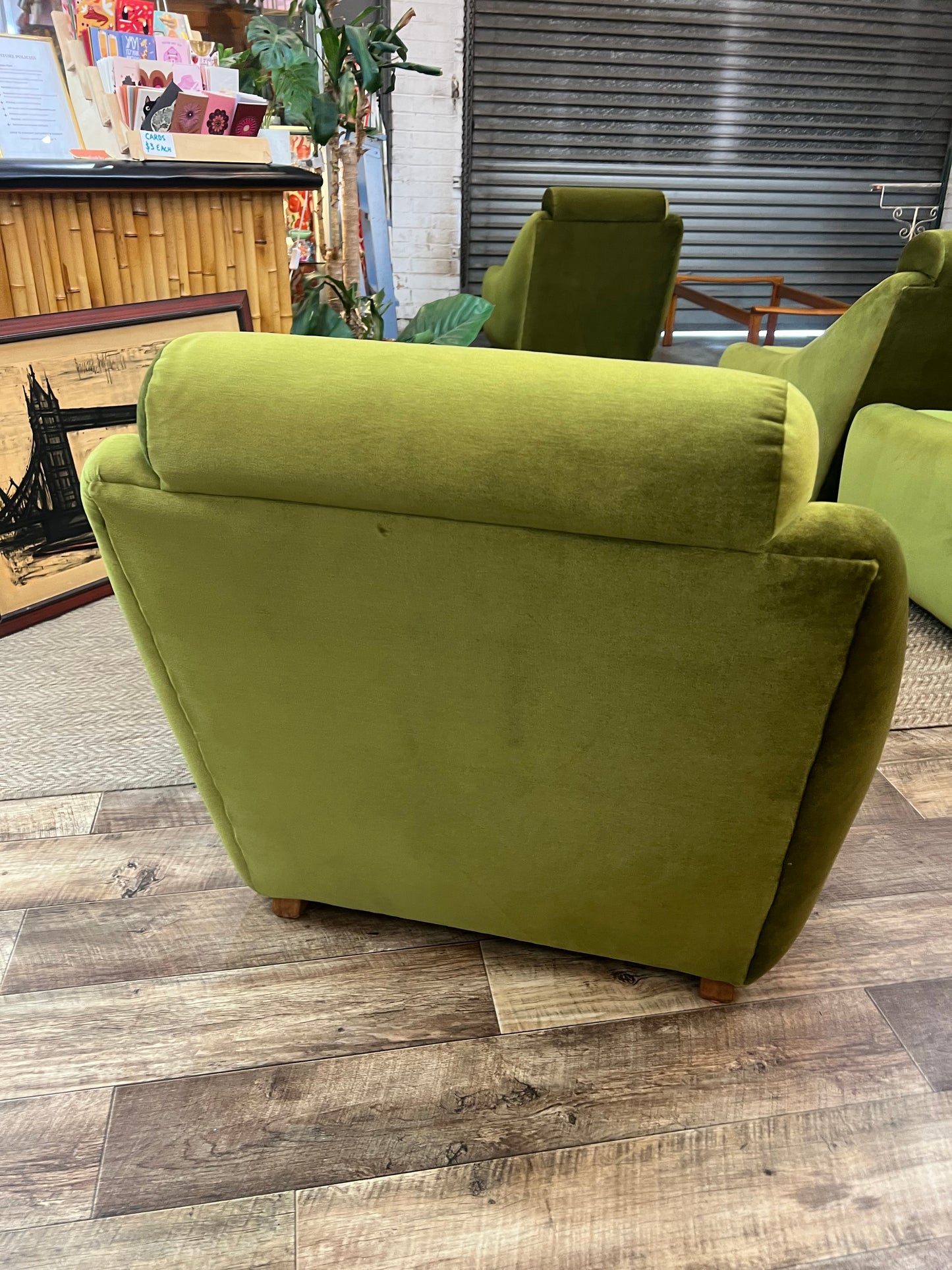 Dana Furniture Armchair | Olive Green Velour | Mid Century Modern Lounge Chair