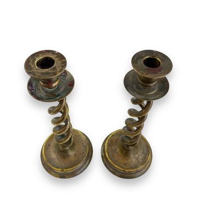 Pair of Vintage Brass Barley Twist Candlesticks