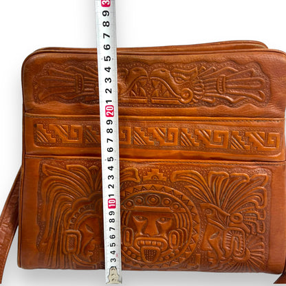 Brown Mexican Leather Bag Hand Tooled With Strap