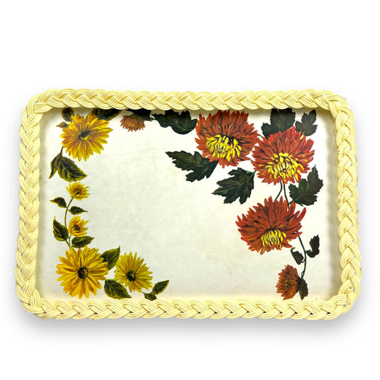 Flower Rectangle Drink Tray with plastic woven edge
