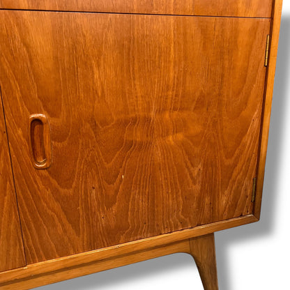 Mid-Century Teak Veneer Bureau Writing Desk & Bar Cabinet by Noblett Furniture