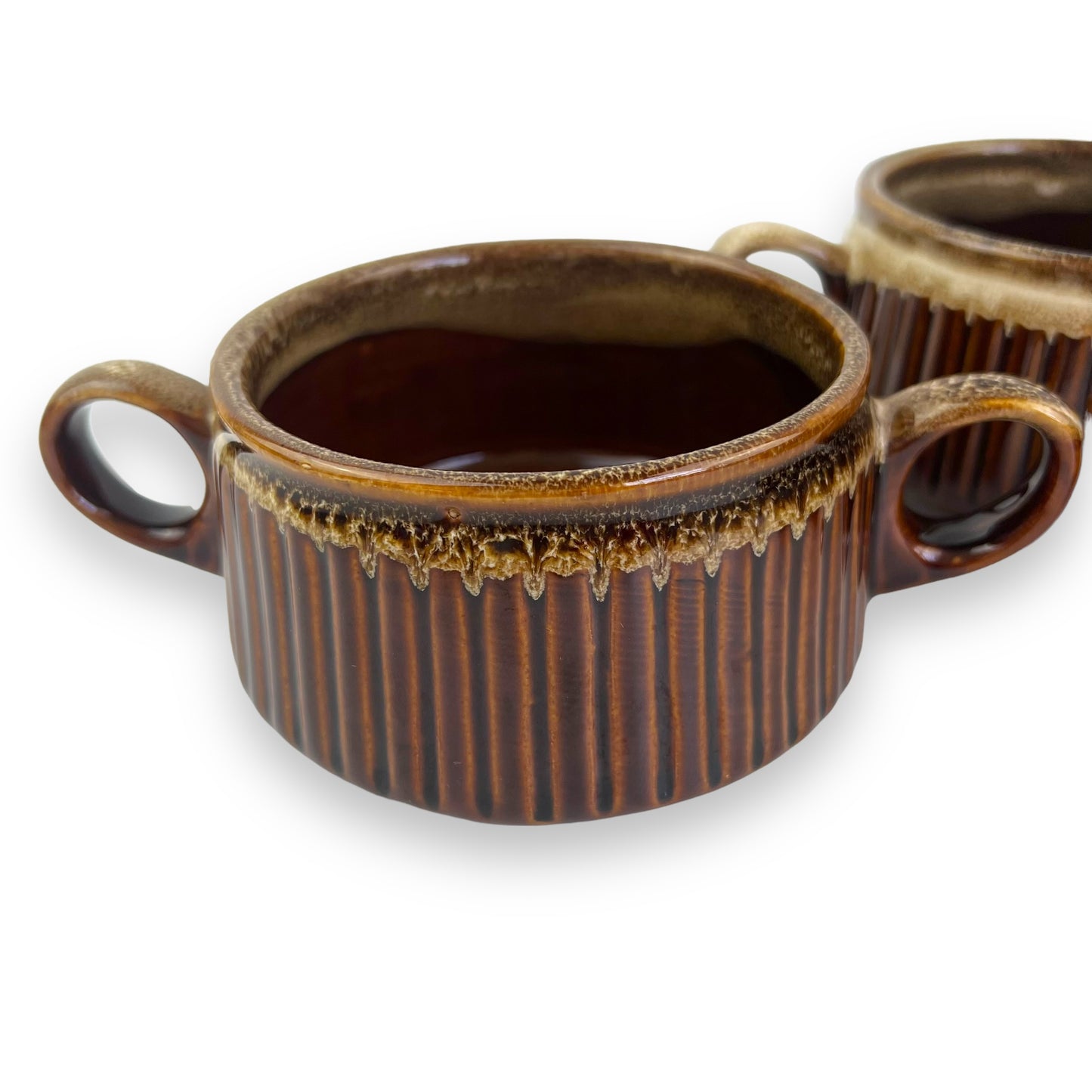 Brown Ceramic Twin Handle Ramekin Set of 4