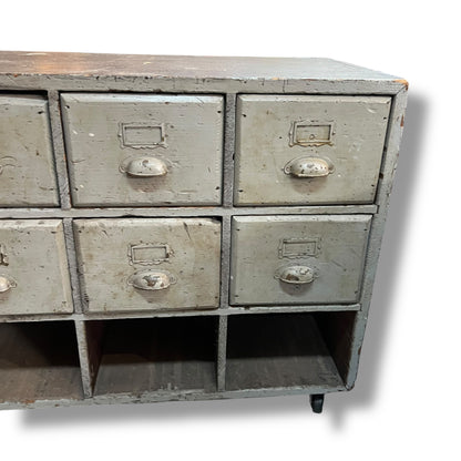 Vintage Industrial 8-Drawer Timber Storage Unit with Bottom Cubbies
