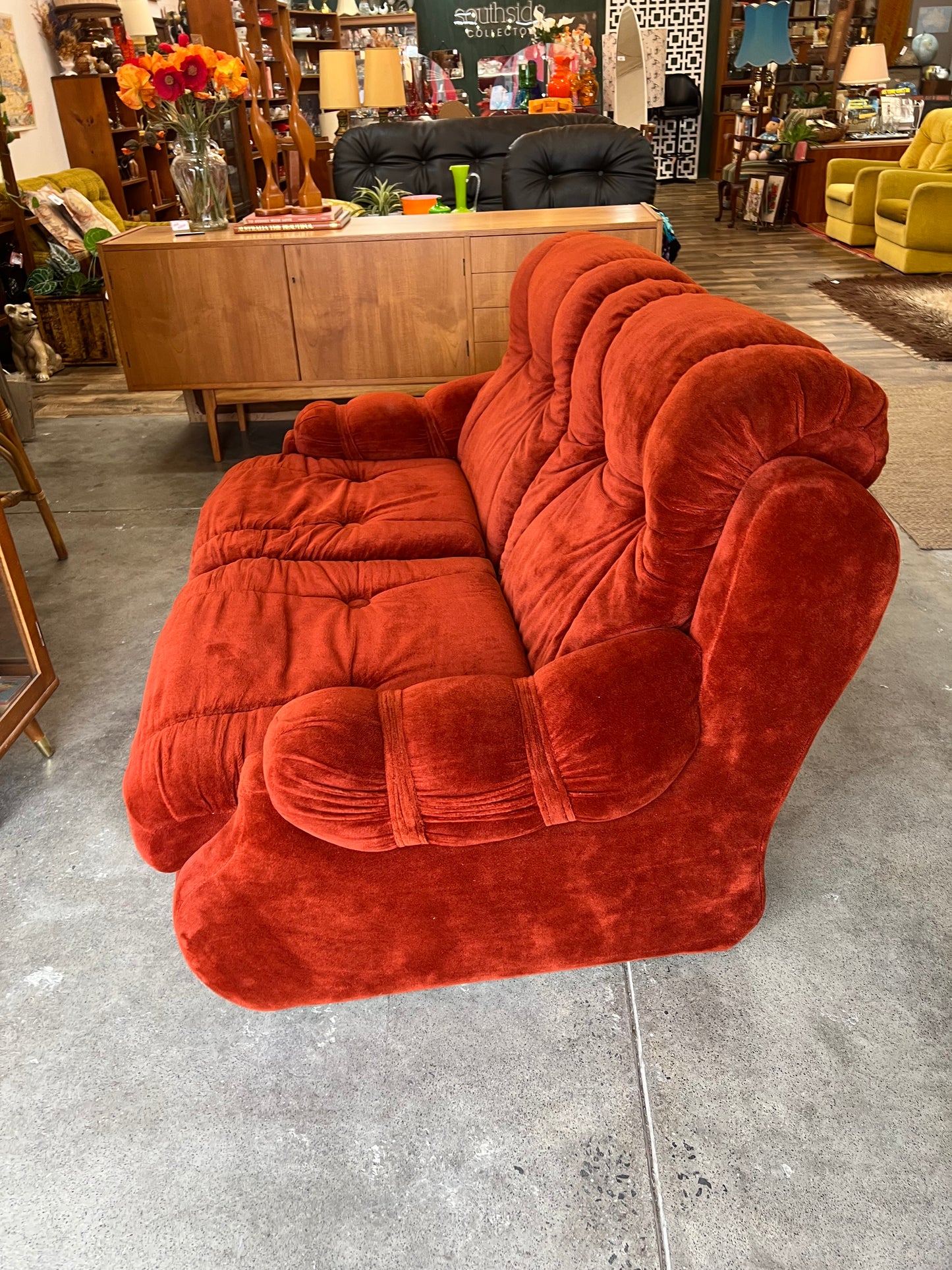 Warm Rustic Red Velvet Two Seater Lounge
