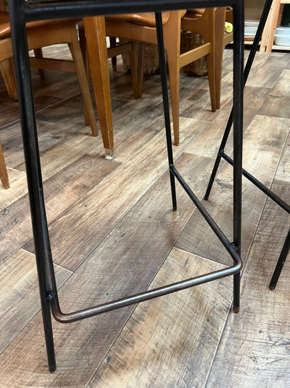 Retro flower pattern pair of stools black steel legs