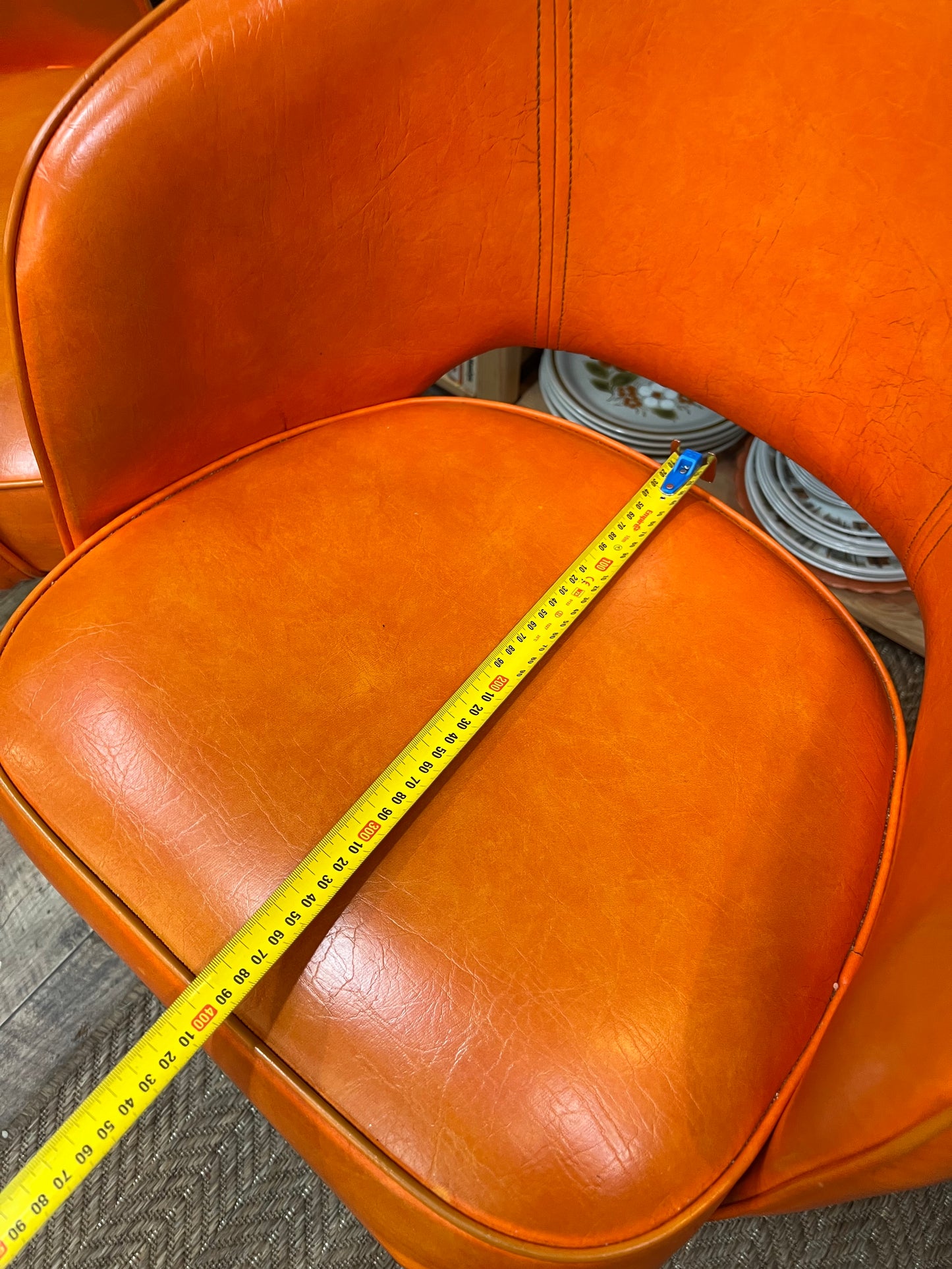 Set of 4 Retro Orange Swivel Dining Chairs