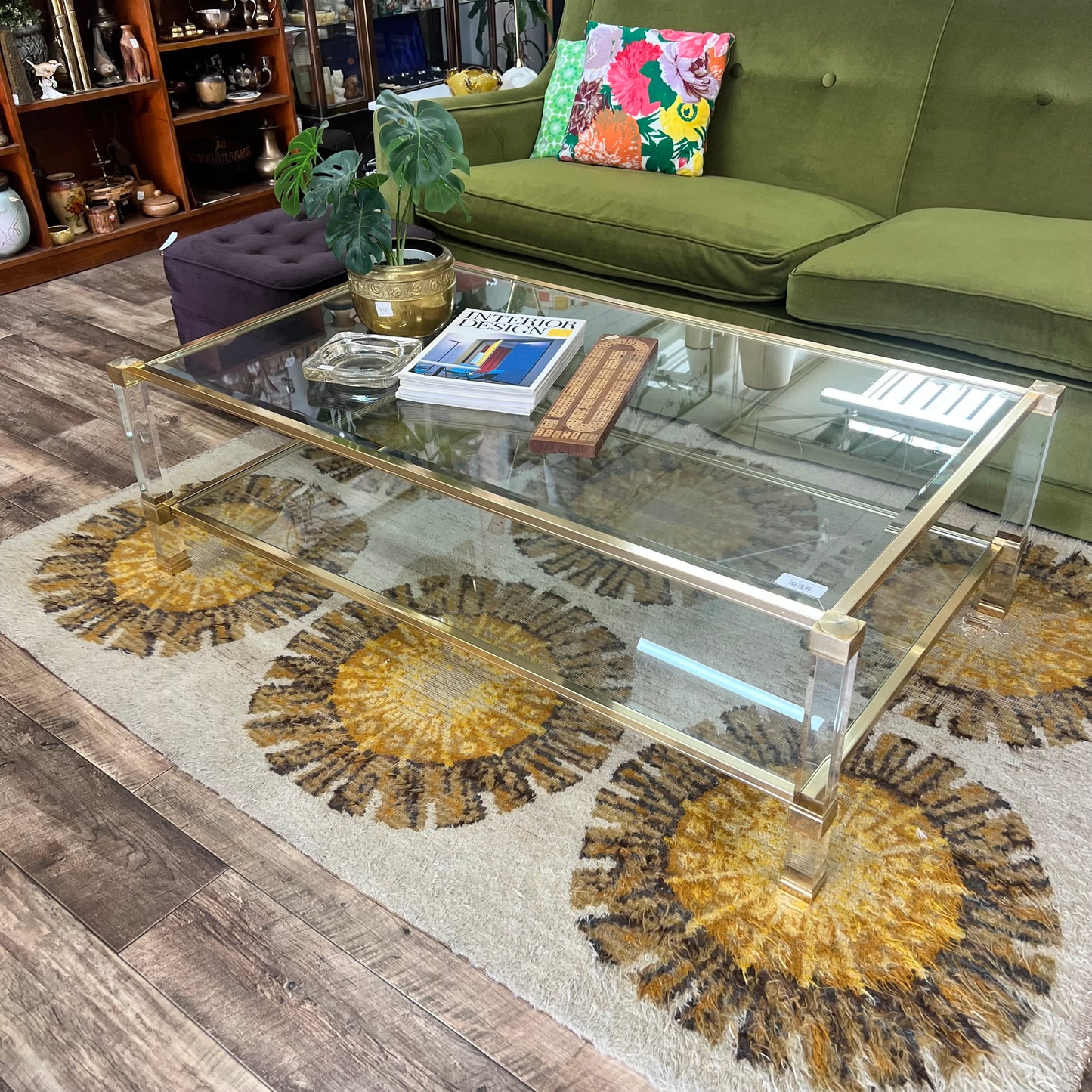 Pierre Vandel Paris Lucite & Brass Two-Tier Coffee Table