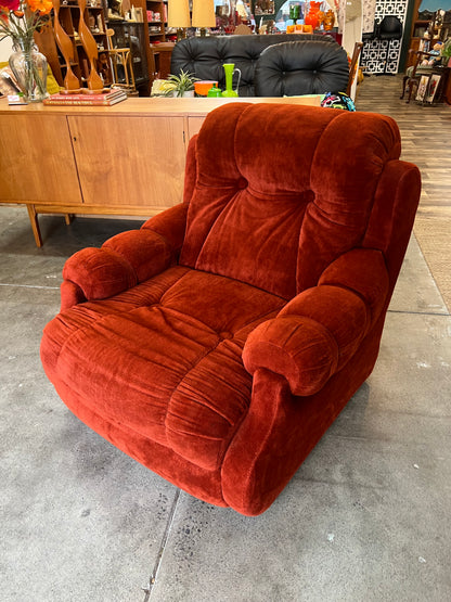 Rust Red Velvet Lounge Chair – Retro Plush Armchair, 1970s