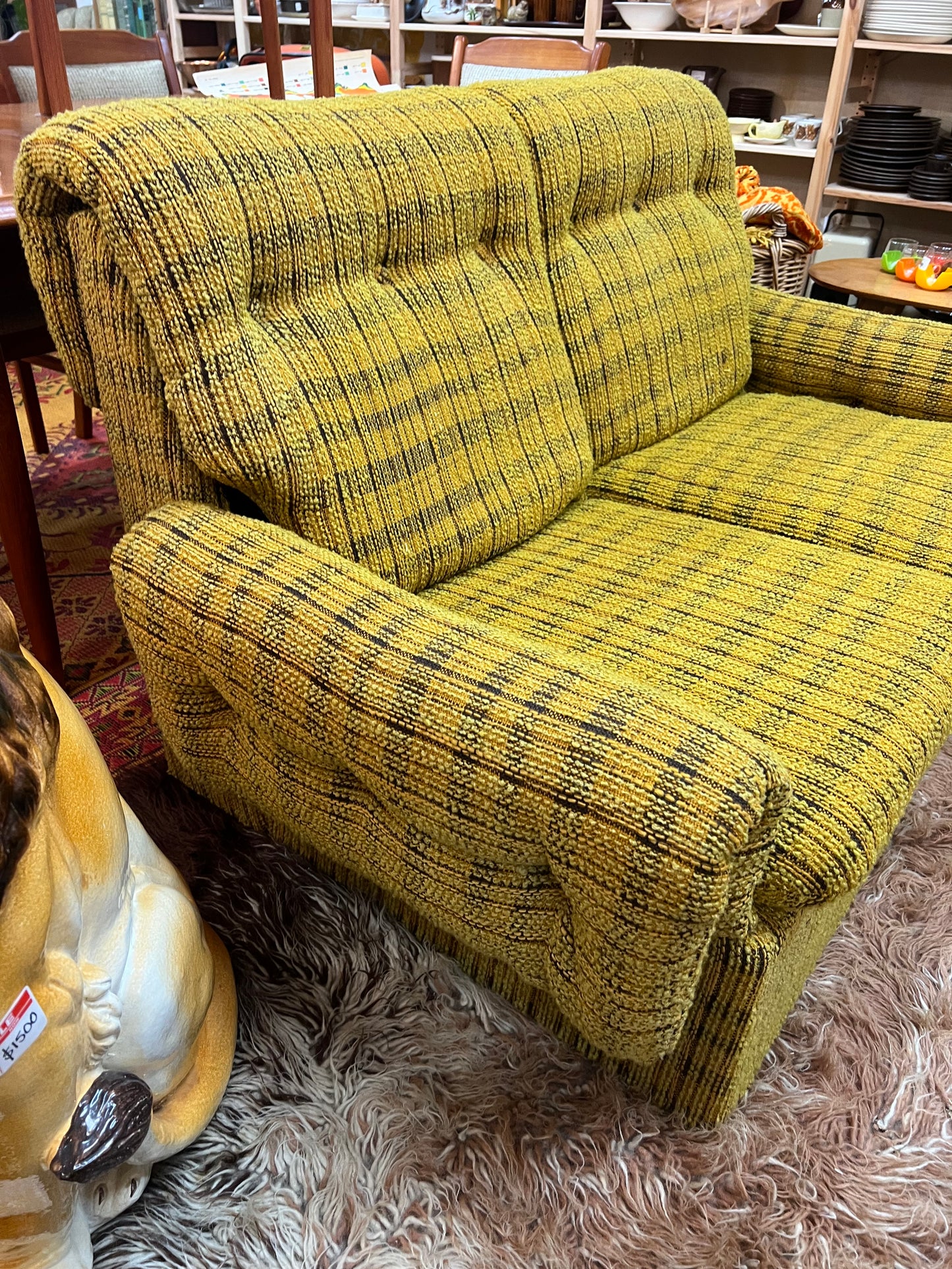1970s Mustard Yellow Textured Fabric 2-Seater Lounge