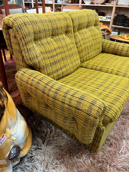 1970s Mustard Yellow Textured Fabric 2-Seater Lounge