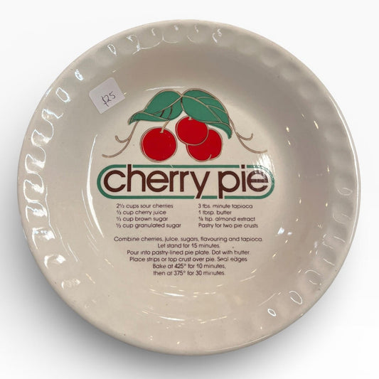 Cherry Pie Recipe Plate – Retro Ceramic Pie Dish with Recipe