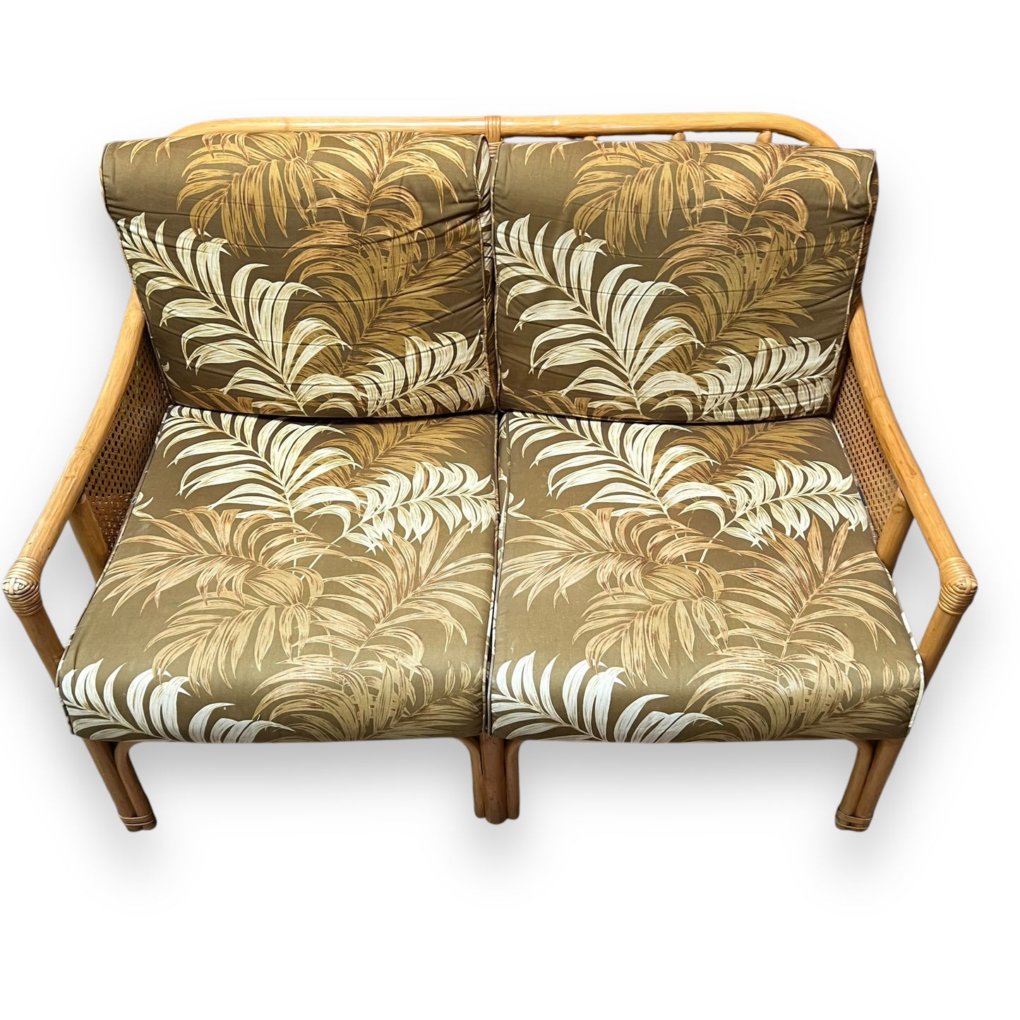 Cane Two Seater Lounge Palm Pattern Upholstery