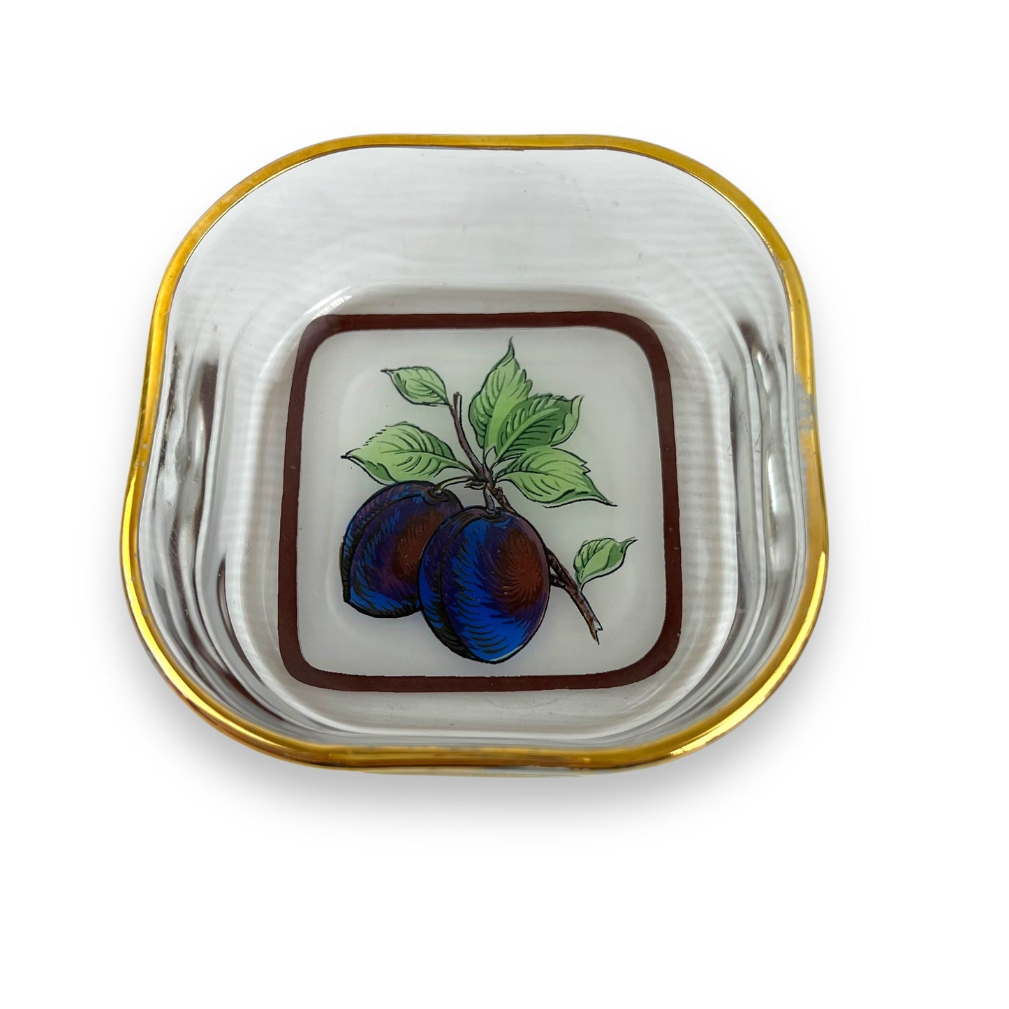 Gold rim round edge square glass fruit bowls set of 2