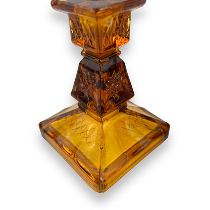 Amber glass candlestick holder set of 2