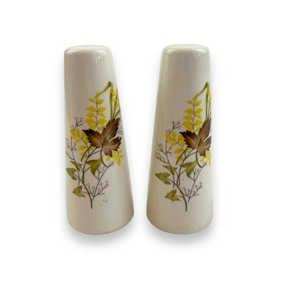 Brown Leaf with yellow flower salt and pepper shaker set
