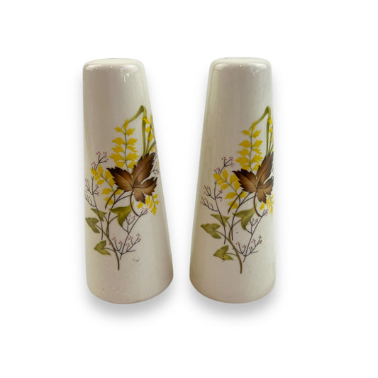 Brown Leaf with yellow flower salt and pepper shaker set