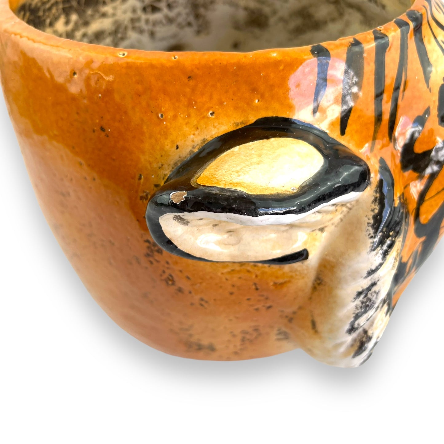 Large Italian Tiger Head Ceramic Planter