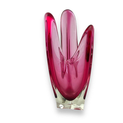 Pink Murano Style Glass Handkerchief Vase – Handblown Retro Art Glass