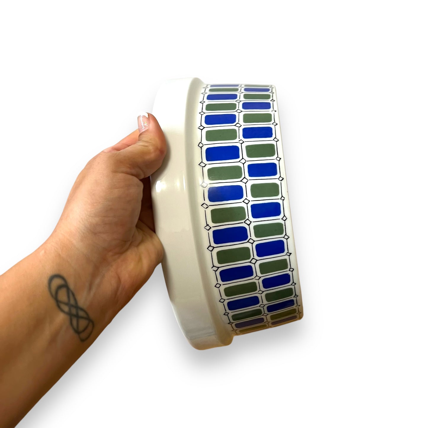 Blue and Green Geometric Pattern Ceramic Bowl - Made in Germany