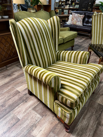 2.Green stripe wingback chair
