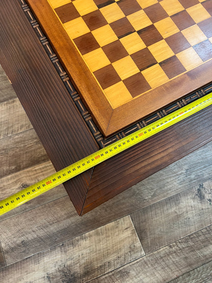 Timber Chess / Games Coffee Table with Hidden Storage Compartment & Lamp