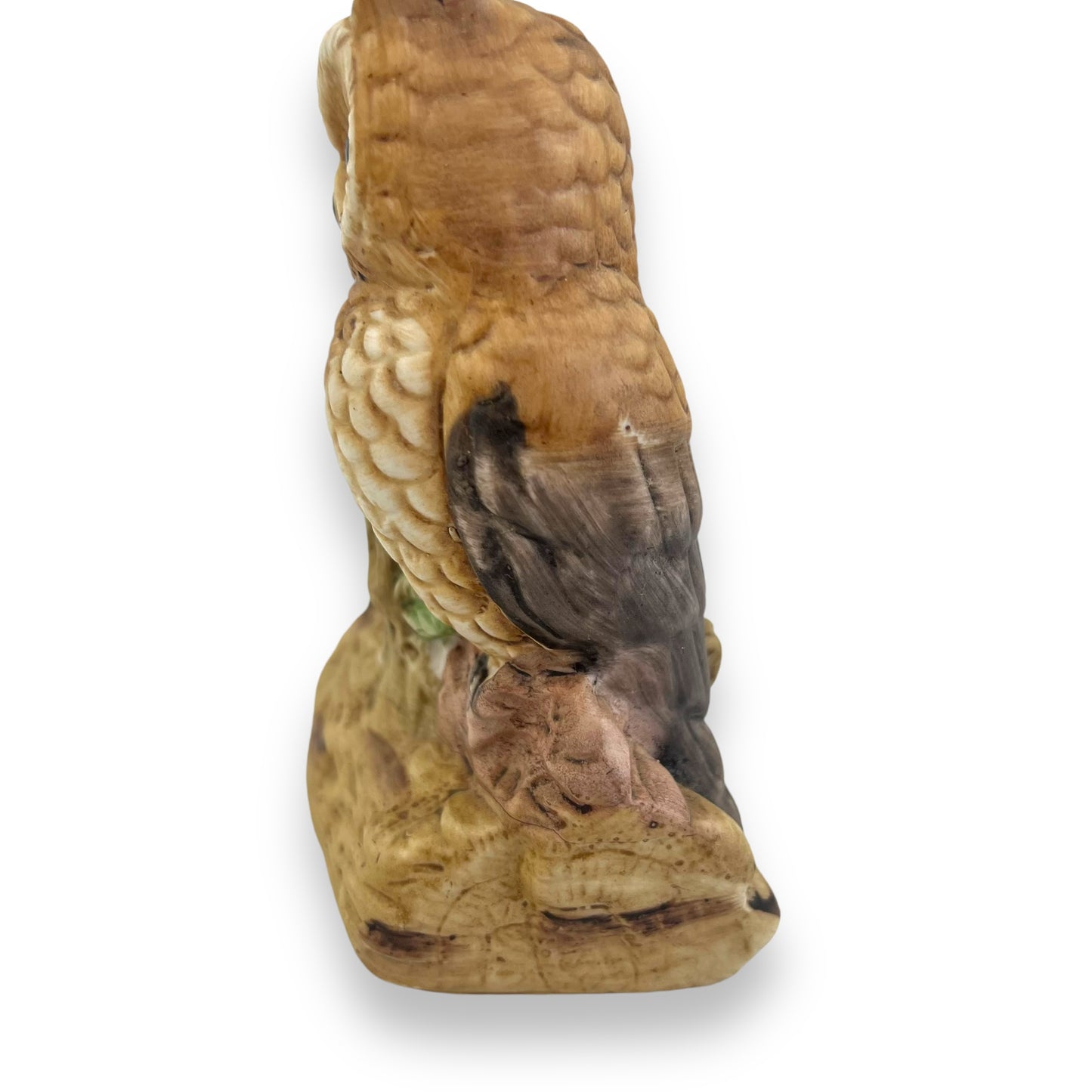Flambro porcelain owls on a wooden log statue