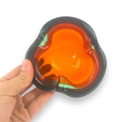 Orange, Red & Green Art Glass Ashtray