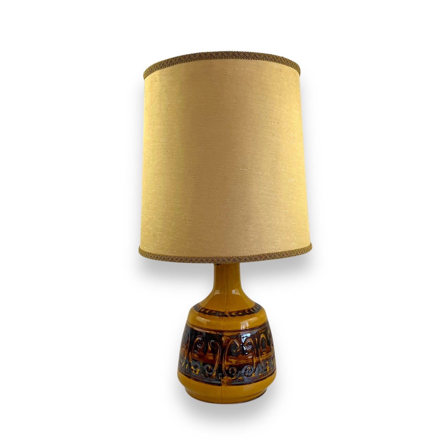 Mid-Century Mustard Orange Glazed Ceramic Lamp with Original Shade