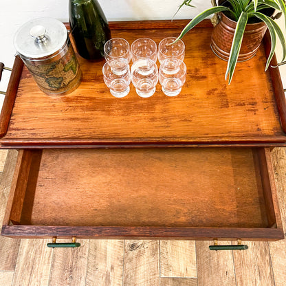 Vintage two tier wooden tea / bar cart trolley with drawers