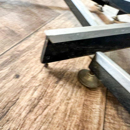 Brown Laminate Octagon Dining Table and 4 Black swivel dining chairs